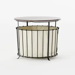 Round 3D model coffee table with metal frame and storage compartment, designed for Blender rendering.