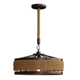 Detailed 3D model of a farmhouse-style pendant light with rope detail, ready for Blender and V-Ray rendering.