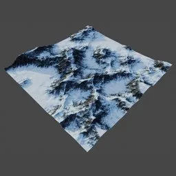 "8K snow-covered mountain landscape 3D model for Blender 3D. High above treeline with substance designer height map and Houdini algorithmic pattern. Perfect for game RPG environments by Muggur and Nathan Wyburn."
