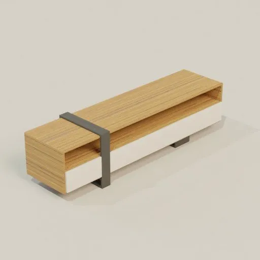 Realistic wooden 3D commode model with metal accents rendered in Blender.