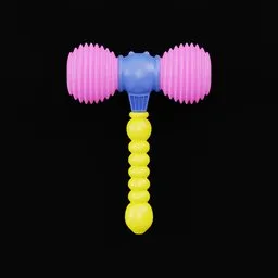 Detailed 3D Blender model of a child's toy hammer with vibrant yellow and pink colors.