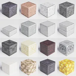 "Collection of Minecraft Carved and Polished Blocks for Blender 3D - create your own virtual world quickly and easily with these textured, intricate, and realistically shaded blocks. Great for molding and carving projects in the game. By Ladrönn and Nōami."
