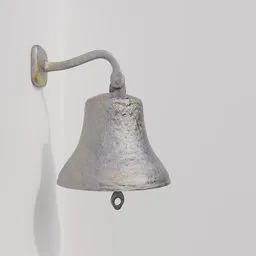 Photorealistic silver bell 3D model with aged texture, perfect for Blender rendering in hospitality design.