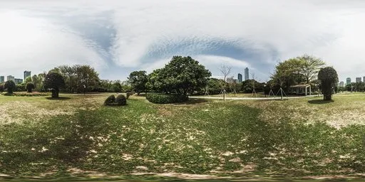 Sunny urban park HDR with lush grass and tree for realistic scene lighting