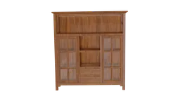 Detailed wooden cabinet 3D model with glass doors for Blender rendering, ideal for interior design.