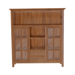 Detailed wooden cabinet 3D model with glass doors for Blender rendering, ideal for interior design.