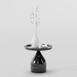 Detailed Blender 3D model featuring a sleek marble coffee table with a vase and plum flower decoration.