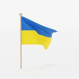 Realistic Ukrainian flag 3D model on pole, high-quality render, Blender compatible, peace symbol.