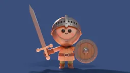 Stylized baby warrior 3D model with sword and shield for Blender animation and game development.