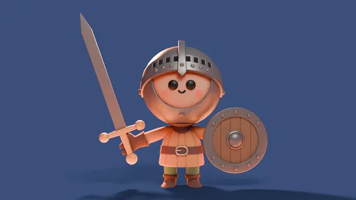 Stylized baby warrior 3D model with sword and shield for Blender animation and game development.