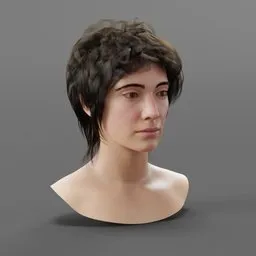 "3D model of a clean and symmetrical female head, perfect for rigging in Blender 3D. Inspired by Winona Nelson's 1980s mullet haircut, the short hair and detailed facial proportions make it ideal for use in mobile games and character design. With low polygon count and subdivision readiness, it's great for both gaming and sculpting."