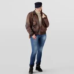 Cool-weather people in a leather jacket and cap