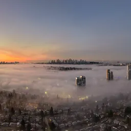 City Fog Sunrise Twilight