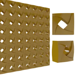 "Parametric solid works Cobogo hipnose 3D model with intricate square design and highly detailed texture for use in Blender 3D scenes. Adds depth to any wall and complements the golden ballroom background.  Perfect for those looking for a unique touch in their 3D designs."
