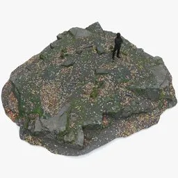 "Low-poly 3D model of forest rock ground with chestnut leaves and moss, created using photogrammetry in Blender 3D. Includes 4k textures for albedo, normal, and roughness. Great for landscape design and game development."