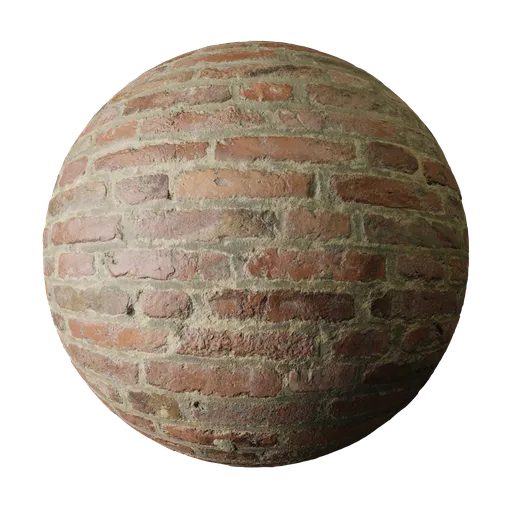 High-quality PBR rustic brick material for 3D rendering in Blender, with detailed reddish textures and gray accents.
