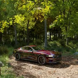Ford Mustang in forest