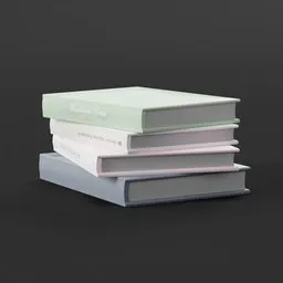 Stack of realistic 3D modeled books with pastel-toned covers rendered in Blender.