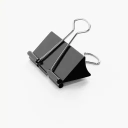 Realistic 3D-rendered black binder clip model designed in Blender, showcasing intricate detail and accurate lighting.
