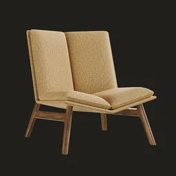Beige fabric-upholstered modern 3D chair model with wooden legs, suitable for Blender rendering projects.