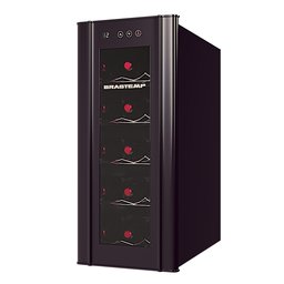 "Brastemp Wine Cellar - a sleek and stylish addition to any kitchen or living space. This black electric wine cooler features a variety of bottles and is a well-designed masterpiece for wine enthusiasts. Perfect for Blender 3D models in the kitchen appliance category."