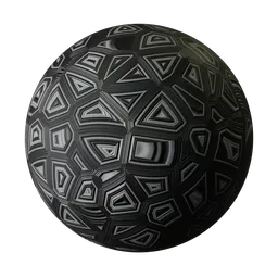 High-quality PBR black abstract material with intricate geometric patterns for Blender 3D and other 3D applications.