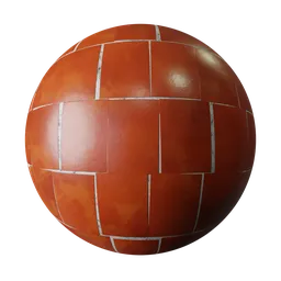 Seamless PBR texture for 3D modeling, featuring red ceramic tiles with varied orientation and inconsistent grout lines.