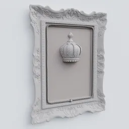 Detailed 3D plaster frame with ornate crown design, suitable for interior decoration and Blender modeling projects.