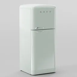 "Get a realistic 3D model of the Classic Smeg Fridge Freezer for your Blender 3D project. This kitchen appliance features a white door, perfect symmetrical body shape, and an industrial design by Insho Domoto. Perfect for retail and movie CGI projects. Available on BlenderKit."