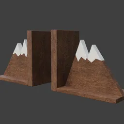 "Wooden bookend with mountain peaks design, rendered in Blender 3D. Perfect for bookcases and bookshelves. Himalayan-inspired decor with easy edges and natural wood texture."