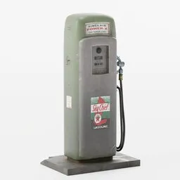 Detailed 3D model of vintage fuel pump for Blender rendering, showcasing textures and design accuracy.