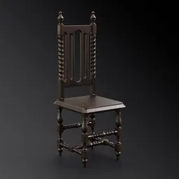 Detailed 3D rendering of a classic wooden chair, perfect for Blender 3D interior design scenes.