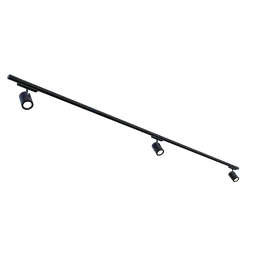 "Contemporary 3D model of spot lights on rails in dark metal. Perfect for modern interior design. Compatible with Blender 3D software."