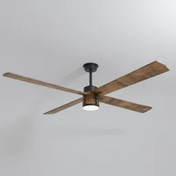 Highly detailed Blender 3D model of a contemporary ceiling fan, with realistic wood texture and light fixture.