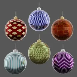 "Get festive with 'New Year toys' - a collection of shiny and intricate Christmas ornaments hanging from a string in this BlenderKit 3D model. PBR textures, durable designs, and geometric patterns will make your holiday decor stand out."