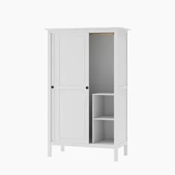 "White wardrobe with shelf and door modeled in 3D for Blender 3D. Features shape key to open doors. Based on Ikea Hemmes design."