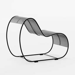 "Loop Lounge Chair: a sleek and elegant bar chair 3D model for Blender featuring a curved seat and black metal design. Perfect for poolside or patio lounging with its unique, gravity-defying organic shape and relaxed reclining angle."