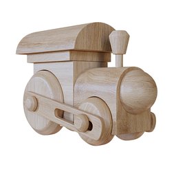 "Wooden toy train 3D model for Blender 3D software, perfect for decorating children's environments and furniture like tables and headboards. High quality stock picture with cloth accessories and stunning details, inspired by Alison Debenham's designs."