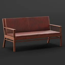 "Vintage Wooden Sofa with Red Cushion - Blender 3D Model"
or
"Colonial Style Sofa with Used Look - Blender 3D Model"