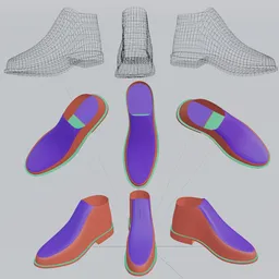 3D Oxford boots basemesh in wireframe and solid views, designed for easy customization in Blender for shoe modeling.