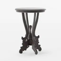 Detailed 3D model of a distressed finish round end table with hand-sculpted features suitable for Blender rendering.