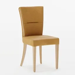 Modern orange fabric dining chair 3D model with sleek wooden legs, ideal for Blender renders.