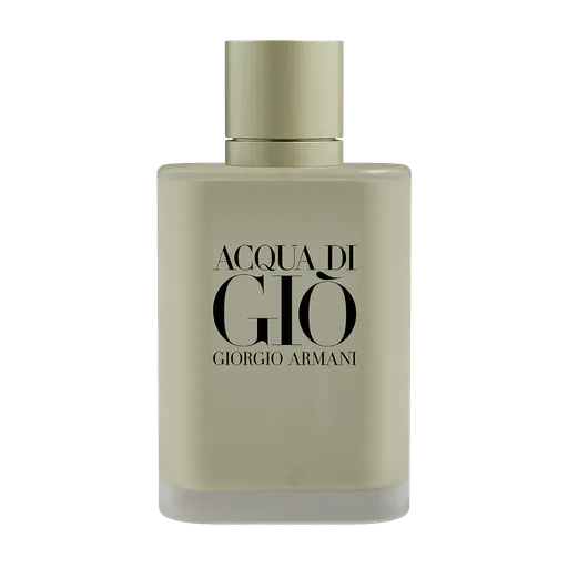 Highly detailed Blender 3D model of Acqua Giorgio Armani perfume bottle with adjustable liquid geometry.
