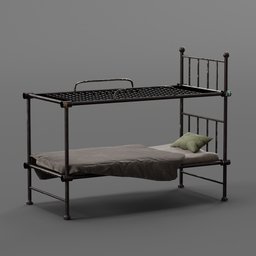 "Double Deck Bed 01, a realistic 3D model for Blender featuring a metal frame bunk bed perfect for barracks or prisons. Made up of steel and metal bars, this bed is both durable and comfortable. Inspired by Sheng Mao and popular on CGStation and FFFFOUND."