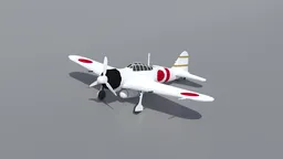 Detailed low poly 3D model of WWII Japanese fighter aircraft, optimized for Blender CG visualization.
