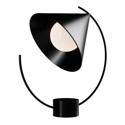 Modern minimalist-style 3D-rendered lamp with elegant curves and smooth black finish, perfect for interior design visualization.