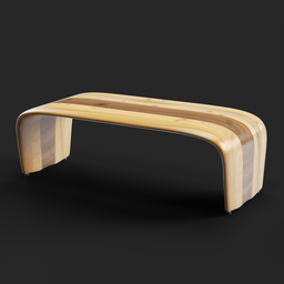 "Wood Mix Center Table - Simple and Elegant for Blender 3D. Featuring a curved wooden bench design, polished finish, and trendy yellow and black trim. Ideal for modern interior design. Designed using Autodesk with sharp focus and object art. By Breyten Breytenbach, Featured on Dribble and Retail Design Blog."
