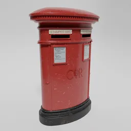 Detailed 3D model of a British red double-aperture pillar post box for Blender rendering.