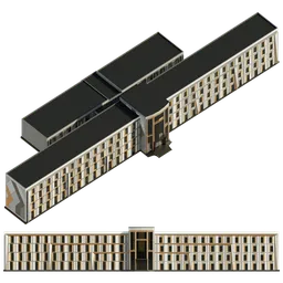 Detailed Blender 3D model of a modern high school with intricate design features.