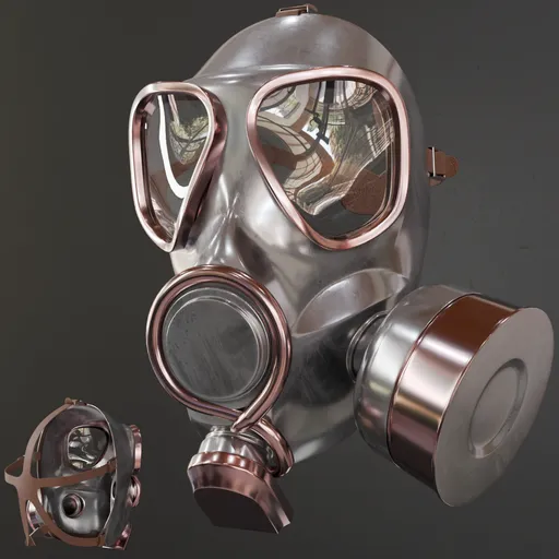 Detailed 3D gas mask model with high-quality metal textures, suitable for war game design and soldier equipment renderings.